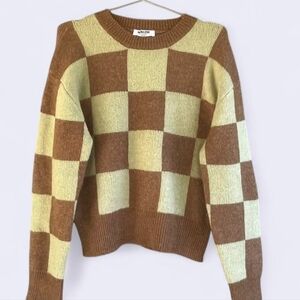 Double Zero Tan and Green Checked Sweater